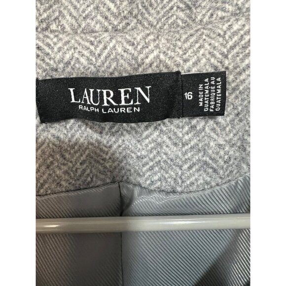 Lauren Ralph Lauren Womens Gray Herringbone Wool-Blend Coat W/ Button Closure & - Picture 3 of 12
